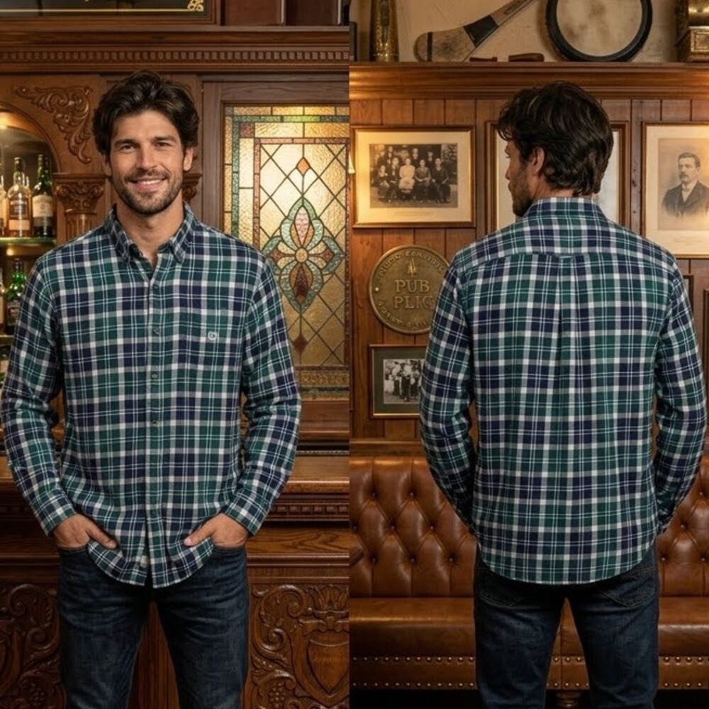 Chaps Performance Green Plaid Flannel Long Sleeve Button Shirt Men’s Large 44”
